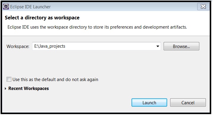Open Eclipse IDE and create a Workspace