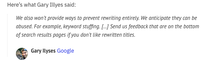 Gary Illyes Comment on Title Rewriting by Google